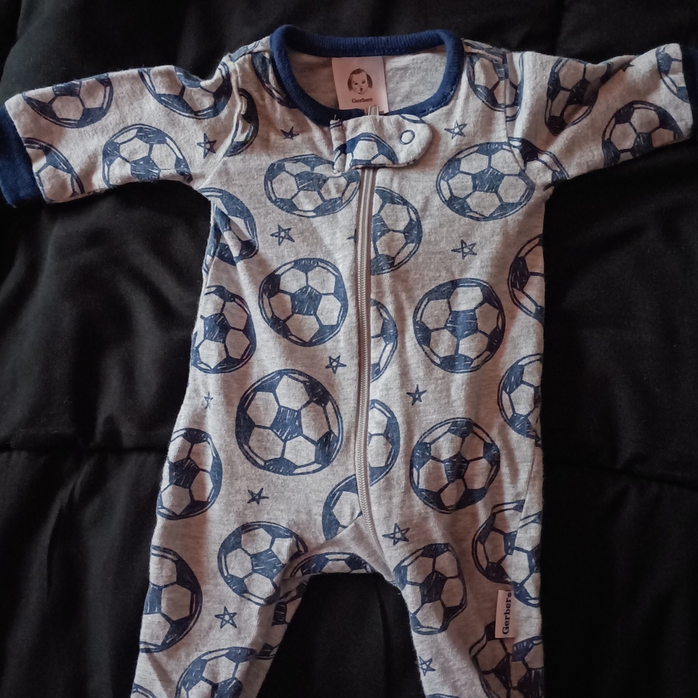 Gerber Gray and Navy Soccer-Print Baby Footie